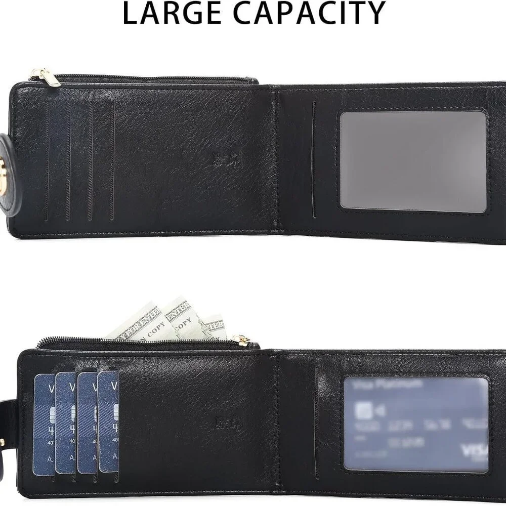 Women's RFID Slim Card Holder Wallet Vegan Leather Compact Bifold